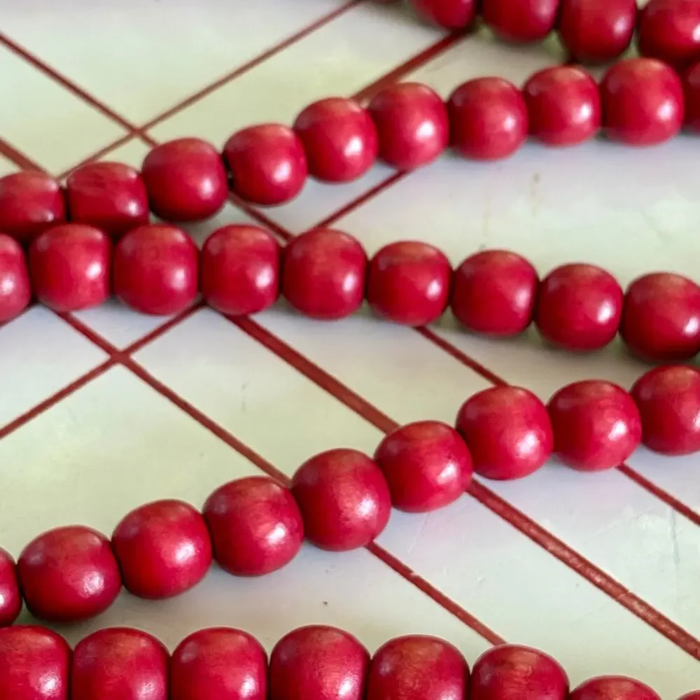 Vintage Red Wooden Bead Garland 9 Ft Rustic Farmhouse Holiday Decor